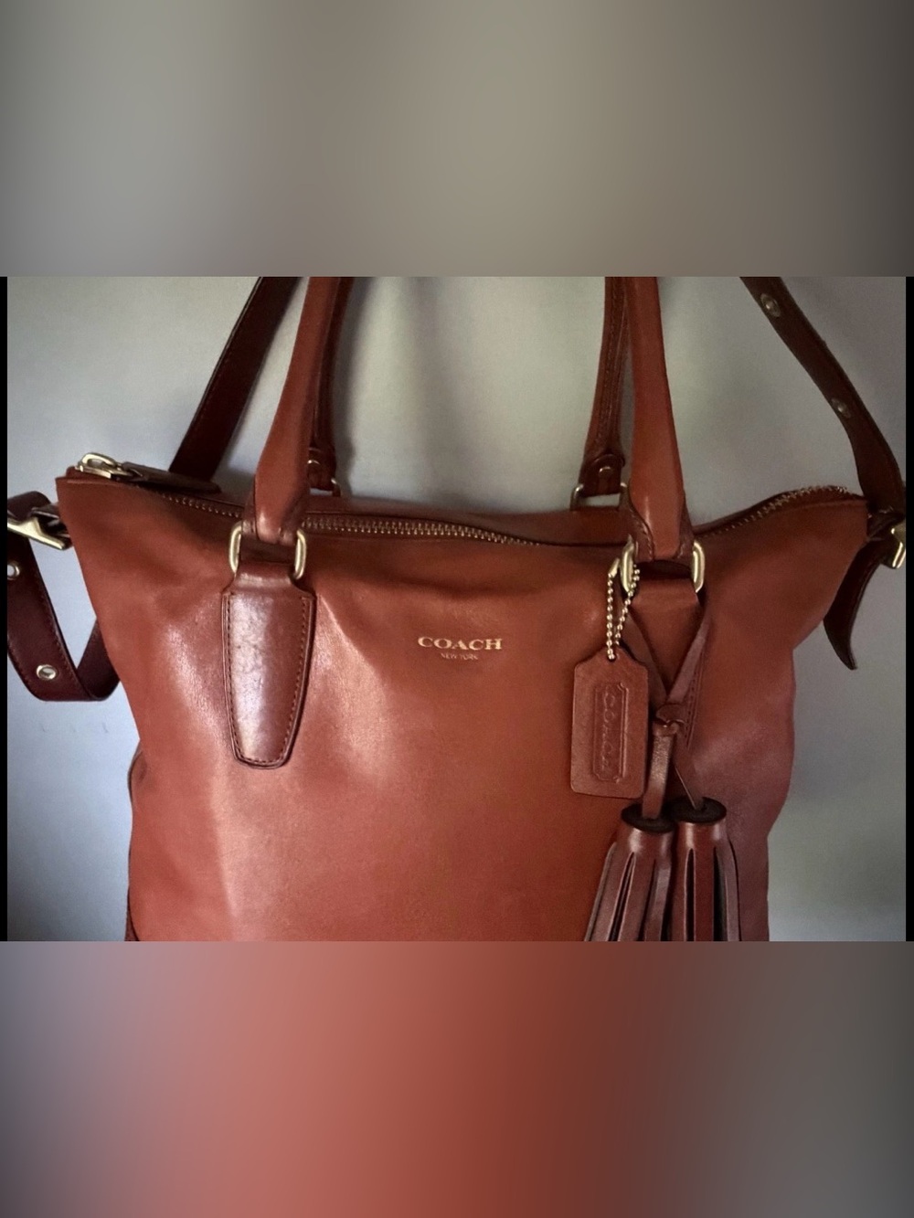 COACH Cognac Leather Legacy Rory North South Shoulder Bag/ Brass/ Match Wristlet - Picture 5 of 16